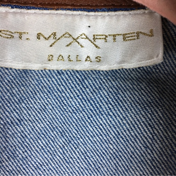St. Maarten Dallas Vintage Leather Denim Mix Media Studded Vest Sz M - Picture 2 of 15